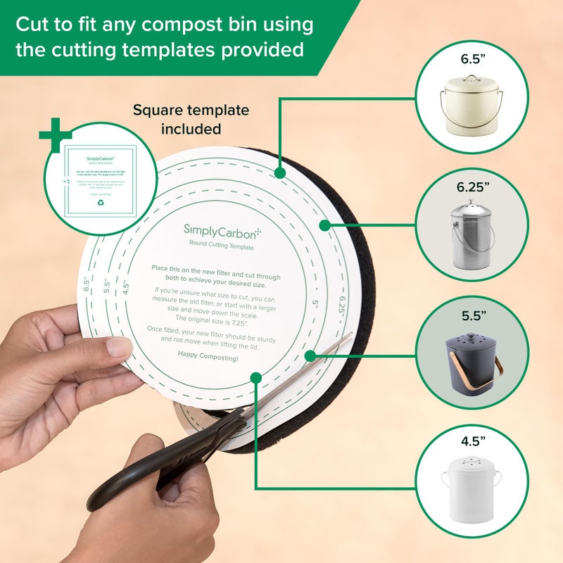 Simply Carbon 2 Years Supply Extra Thick Filters for Kitchen Compost Bins - Longer Lasting Activated Charcoal - Universal Size Fits ALL Compost Bins up to 7.25" Filter Size - Replacement Set of 6 (by Simply Carbon) - Image 3